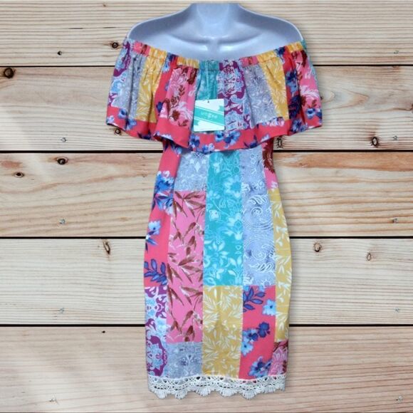 UMGEE | PATCHWORK PAISLEY COLORFUL BOHO BEACHY  OFF THE SHOULDER STRAPLESS DRESS - Picture 10 of 16